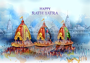Lord Jagannath, Balabhadra and Subhadra on annual Rathayatra in Odisha festival background photo