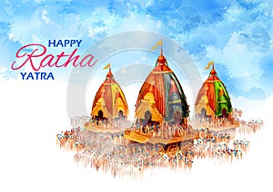 Lord Jagannath, Balabhadra and Subhadra on annual Rathayatra in Odisha festival background