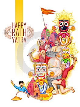 Lord Jagannath, Balabhadra and Subhadra on annual Rathayatra in Odisha festival background