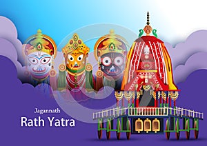 Lord Jagannath, Balabhadra and Subhdra in Rath Yatra holiday festival celebrated in Puri, Odisha India