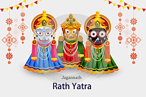 Lord Jagannath, Balabhadra and Subhdra in Rath Yatra holiday festival celebrated in Puri, Odisha India