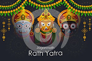 Lord Jagannath, Balabhadra and Subhdra in Rath Yatra holiday festival celebrated in Puri, Odisha India