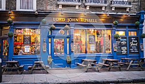 Lord John Russell pub, Marchmont Street, London, at Christmas