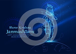 Lord Krishna in Happy Janmashtami festival background of India