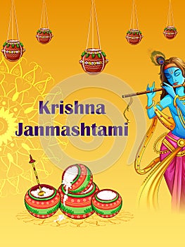 Lord Krishna on Happy Janmashtami holiday festival background