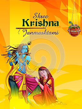 Lord Krishna on Happy Janmashtami holiday festival background