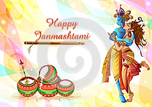 Lord Krishna on Happy Janmashtami holiday festival background