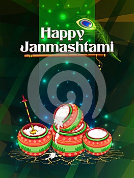 Lord Krishna on Happy Janmashtami holiday festival background