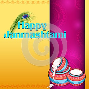 Lord Krishna on Happy Janmashtami holiday festival background