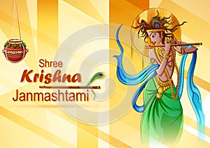 Lord Krishna on Happy Janmashtami holiday festival background