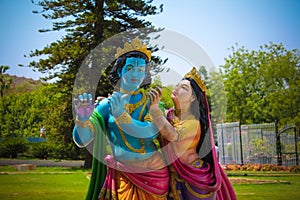 Lord Krishna and Radha Colorful Statue