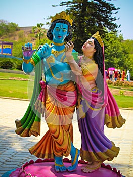 Lord Krishna and Radha Colorful Statue