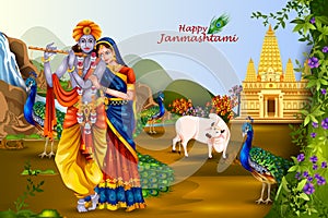 Lord Krishna and Radha on Happy Janmashtami background photo