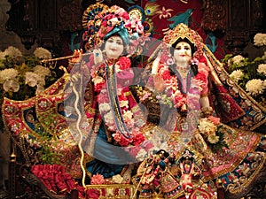 Lord krishna and radha rani with iskcon temple