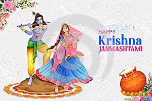 Lord Krishna and Radha in religious festival background of India Shri Krishan Janmashtami