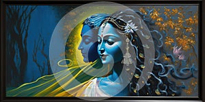 Lord Krishna Wall Poster, Lord Radha Krishna, Digital Wall Poster. AI Generated