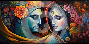Lord Krishna Wall Poster, Lord Radha Krishna, Digital Wall Poster. AI Generated