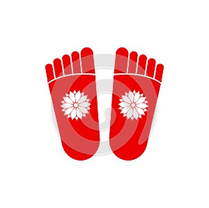 Lord Laxmis vector icon. Lakshami`s footprint with kamal pushpa