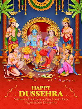 Lord Ram, Sita, Laxmana, Hanuman, Bharat and Shatrughna in Ram Darbar for Dussehra Navratri festival of India poster photo