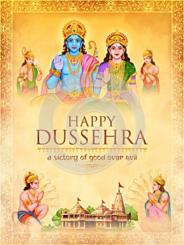 Lord Ram, Sita, Laxmana, Hanuman, Bharat and Shatrughna in Ram Darbar for Dussehra Navratri festival of India poster photo