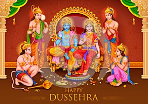 Lord Ram, Sita, Laxmana, Hanuman, Bharat and Shatrughna in Ram Darbar for Dussehra Navratri festival of India poster