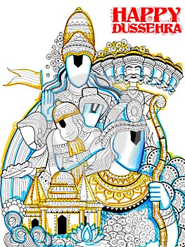 Lord Ram, Sita, Laxmana, Hanuman and Ravana in Dussehra Navratri festival of India poster