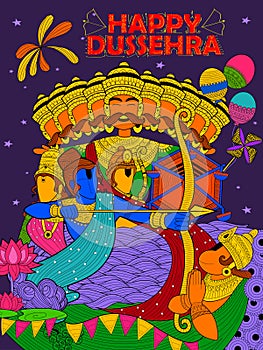 Lord Ram, Sita, Laxmana, Hanuman and Ravana in Dussehra Navratri festival of India poster