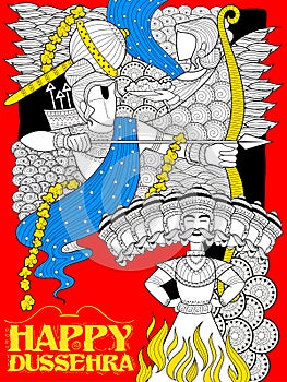 Lord Rama with bow arrow killing Ravan