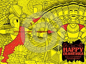 Lord Rama with bow arrow killing Ravan