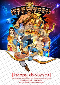 Lord Rama with bow arrow killing Ravan
