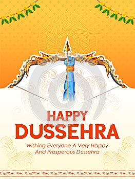 Lord Rama holding Bow and Arrow in Happy Dussehra festival of India background