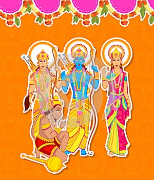 Lord Rama, Laxmana, Sita with Hanuman