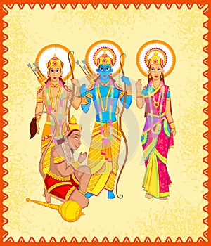 Lord Rama, Laxmana, Sita with Hanuman