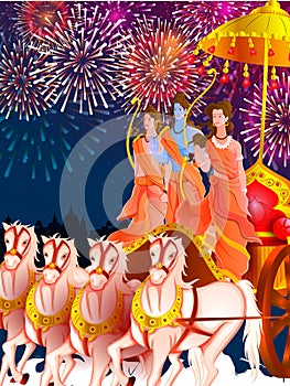 Lord Rama, Sita and Laxmana blessing for Happy Dussehra festival of India