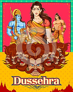 Lord Rama, Sita, Laxmana, Hanuman and Ravana in Dussehra poster