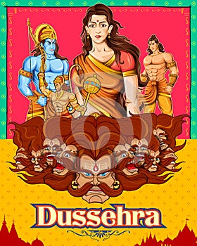 Lord Rama, Sita, Laxmana, Hanuman and Ravana in Dussehra poster photo