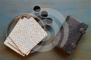 The Lord`s Supper with bread, wine and bible