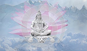 Lord Shiv with clouds, God Mahadev illustration with Blue clouds