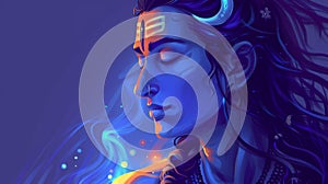 Lord shiv opening third eye illustrative image with blue background