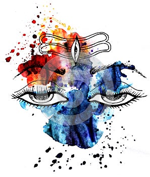 Lord shiva. eyes. Watercolor splash. Mahadev