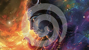 Lord Shiva face with nebula background