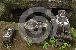 Lord shiva and Nandi idols on the top of the fort, Tikona Fort, Pune