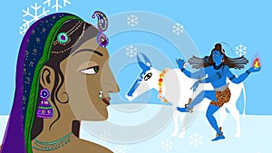 Lord Shiva Nandi and Parvati on Kailash Mountain