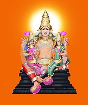 Lord Surya with his wives photo