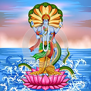 Lord Vishnu standing on lotus giving blessing