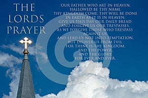 The Lords Prayer With Shining Gold Cross of Christ photo