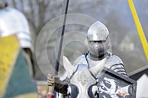06.04.2015 Lorelay Germany - Medieval Knight games knights fighting tournament riding on horse