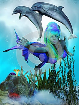 Lorelei the Mermaid and Bottlenose Dolphins