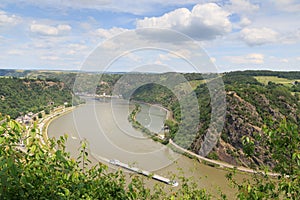 Lorelei rock and river Rhine gorge panaroma, Germany