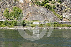 The Loreley, a steep slate rock on the right bank of the River Rhine in the Rhine Gorge or Middle Rhine at Sankt Goarshausen in